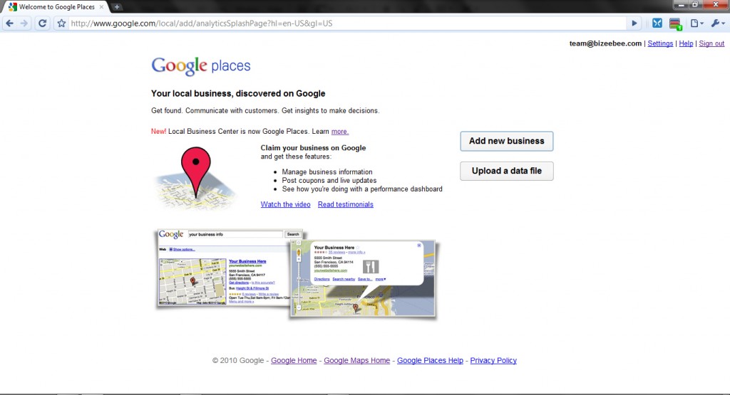 Places- landing page